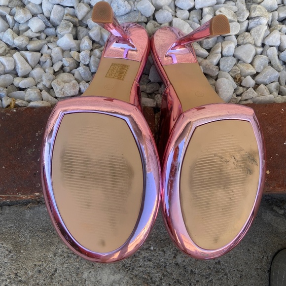 C BARBIE PINK LIQUID METALLIC PLATFORM HEELS PUMPS DANCER PLEASER MIRROR RAINBOW - Picture 8 of 16